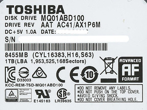 【中古】【ゆうパケット対応】TOSHIBA(東芝) ノート用HDD 2.5inch MQ01ABD100 1TB 1000～2000時間以内 [管理:1050016281]