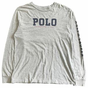 POLO Ralph Lauren ロゴ 長袖 Tシャツ XL (18-20) グレー ロンT 星条旗 フラッグ ポロ ラルフローレン