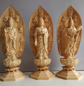 西洋三聖 阿弥陀如来三尊立像 木製仏像 仏教美術品 仏壇仏像 貴重供養品 仏教工芸品 