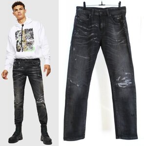 定価5.7万 DIESEL THOMMER-T Jogg Jeans 0098E クラッシュ ダメージ加工 ジョグ デニム パンツ 29 ブラック ストレッチ スウェットデニム