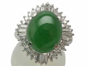 翡翠 ダイヤモンドリング Pt900 11.15g 10号 GRJソーティング付き　Jewelry Jade6.13ct Dia1.02ct Ring