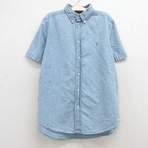 古着 ラルフローレン 半袖 ブランド シャンブレー シャツ キッズ ボーイズ 子供服 ワンポイントロゴ コットン ボタンダウン 薄紺 ネイ