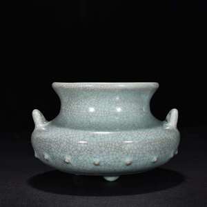 宋時代 汝窯 天青釉 鼓釘尊 唐物 中国美術 工芸品 高さ9.5cm 直径16cm【HB670】