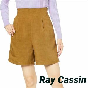 レイカズン Ray Cassin リネンライクタックショートパンツ ウエストゴム カジュアルパンツ キャメル ショートパンツ レディース 脚長効果