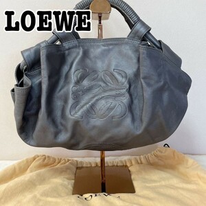 1円 LOEWE ロエベ ナッパアイレ アナグラム シルバー グレー ナッパレザー ハンドバッグ トートバッグ レザーバッグ 保存袋付き 