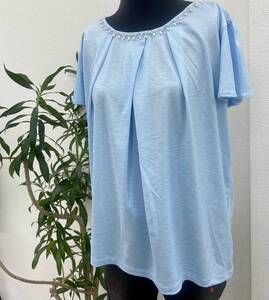 在庫処分 大特価！ 【 レディース 】【 ビーズ装飾 シャツ 】【 半袖 夏服 薄手 】身長154～162㎝ 水色 婦人服 ファッション 服 98578201