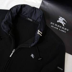 極美品 激レア BURBERRY BLACK LABEL バーバリーブラックレーベル フリースパーカージャケット ノバチェック ホース刺繍 黒 2(M) #2965