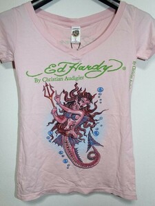 エドハーディー ed hardy レディース 半袖Tシャツ Sサイズ W02VNEK167 デビルマーメイド ピンク 新品 Vネック