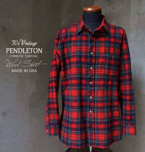 70s ヴィンテージ USA製 ペンドルトン PENDLETON 赤系 クリスティー タータン チェック ウールシャツ XL L