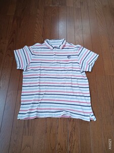 1168【中古品】Jack Bunny!!　ジャックバニー　GOLFWEAR　半袖ポロシャツ　白紺水色赤ボーダー　メンズ　サイズ　6　(Ｌ)