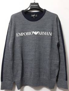 [新品・最終価格] 14A(14歳)EMPORIO ARMANI/JUNIOR　シグネチャーロゴ入り【ニット】◆2023-24年秋冬モデル　男の子用 166cm　◆色：グレー