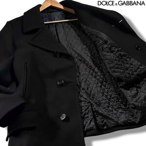 極美品/XLサイズ●最高級 ドルチェ&ガッバーナ ウール ピーコート ジャケット DOLCE&GABBANA ドルガバ 中綿キルティング 裏地ドット柄 54