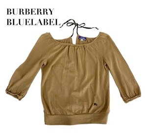 中古 バーバリーブルーレーベル BURBERRY BLUELABEL 七分袖 ニットセーター ベージュ リボン レディース サイズ38