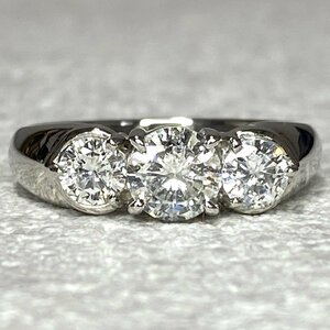 ☆【KJC】大粒 Pt900（プラチナ）　ダイヤモンド　中石0.563ct/脇石0.44ct （トータル1ctUP）　デザイン　リング　指輪　サイズ約12番弱　