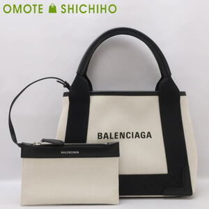 BALENCIAGA バレンシアガ NAVY CABAS ネイビーカバス XS 2way ハンドバッグ ショルダーバッグ キャンバス ナチュラル 390346◆中古A+ランク