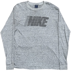 良品 ビッグサイズ ビンテージ レア 80`s NIKE ナイキ 紺タグ 長袖プリントTシャツ USA製 ヘザーグレー size XL ロンT