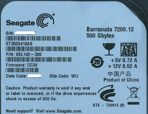 SEAGATE製HDD ST3500418AS 500GB SATA300 7200 [管理:20343690]