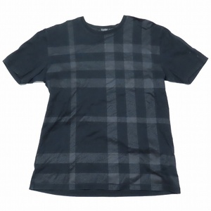 バーバリーブラックレーベル BURBERRY BLACK LABEL Tシャツ 半袖 クルーネック チェック柄 プリント カットソー 3 黒/10YBA11 メンズ