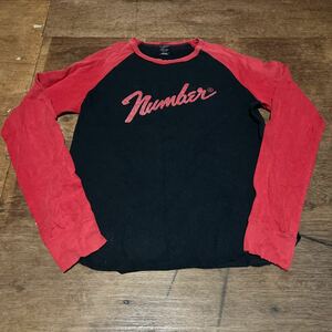 05ss NUMBER (N)INE フェンダーカットソー 長袖Tシャツ THS サイズ:3 ブラック レッド　ナンバーナイン 