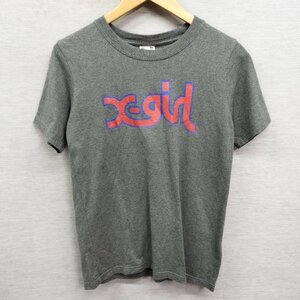 F7 X-girl エックスガール Tシャツ 半袖 カットソー ロゴ プリント ラメ Y2K クルーネック コットン レディース グレー サイズ 2