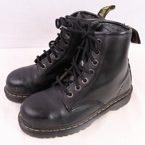 ドクターマーチン UK6/24.5cm-25.0cm/7ホール スチールトゥ 黒 ブラック ブーツ レディース レザー dr.martens 中古 古着 dh4150