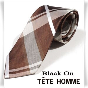 新品1円～★Black On TETE HOMME テットオム シルク絹100％ ネクタイ 織柄 チェック ブラウン 正規店本物◆2978◆