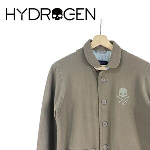 11M554◯ HYDROGEN ハイドロゲン モカ コットン100 刺繍ドクロ 鹿の子 エルボーパッチ ジャケット アウター 羽織り 春秋冬 メンズ サイズS