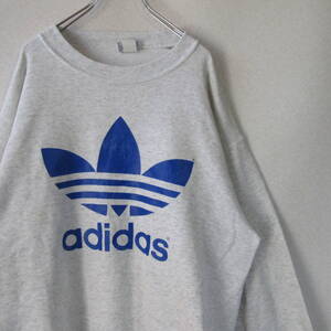 ○80s USA製 adidas アディダス◆スウェット トレーナー プリント ヴィンテージ◆メンズ グレー Mサイズ