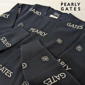 ★新品正規品 PEARLYGATES/パーリーゲイツ メンズウール混クルーネックニットプルオーバー size5(L) スマイルニコちゃん/PGロゴ総刺繍