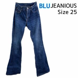 BLUJEANIOS ブルージーニアス ペーパーデニム ブーツカット デニムパンツ ストレッチデニム ジーパン 25 ブルー インディゴ アメリカ製