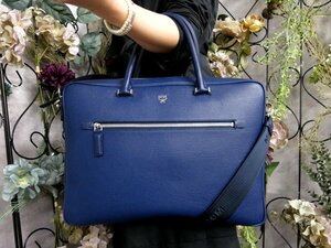 ●超美品●新品同様●MCM エムシーエム●カーフ レザー 本革●2way ビジネス バッグ●ブルー●SV金具●斜め掛け●A4 書類 かばん●Js51786