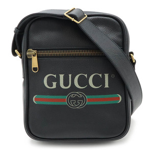 GUCCI グッチ グッチプリント メッセンジャーバッグ ショルダーバッグ 斜め掛け レザー ブラック 黒 ゴールド金具 523591