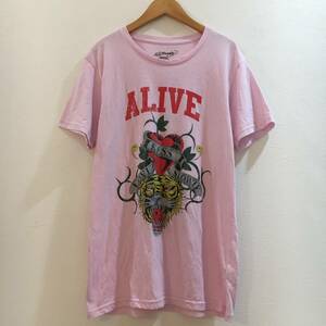 デザインシャツ★Ed Hardy エドハーディ レディース Lサイズ 半袖 Tシャツ カットソー ALIVE