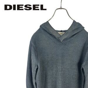 10M491◯ DIESEL ディーゼル ウール100% 薄手 プルオーバーニットパーカー 春秋冬 トップス チャコールブラック系 M