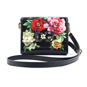 ドルチェアンドガッバーナ DOLCE&GABBANA 斜め掛けショルダーバッグ フラワー レザー ブラック/マルチカラー e59516g