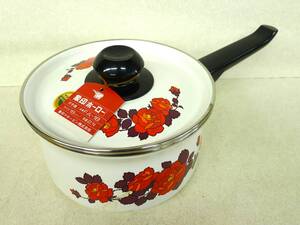 ff1629● 【未使用品】ZOUJIRUSHI/象印 ホーロー片手鍋 18cm 2,1L FA-18 HORO 琺瑯 バラ柄 薔薇 花柄 昭和レトロ/100