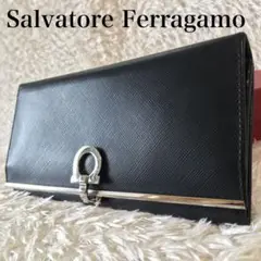 Ferragamo フェラガモ 財布 ガンチーニ ブラック シルバー レディース