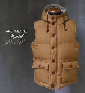  美品 定価2.9万 アンサムワン ANSOMEONE カーキ フーデッド ダウンベスト 2 M