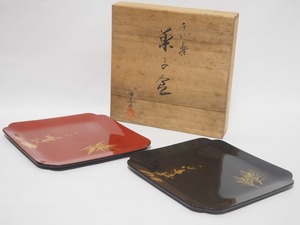 B0950 輪島塗 井波唯志 作 千代寿 菓子盆 共箱付 ☆ 茶道具 抹茶器 茶器 抹茶道具 茶懐石 茶事 漆器 漆芸 木製 菓子器 干菓子器 菓子皿