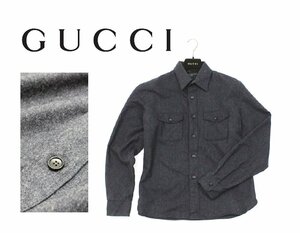 22万新品◆56=2XL◆GUCCI グッチ イタリア製 厚手軽量 ウールメルトンシャツジャケット 濃灰 1円