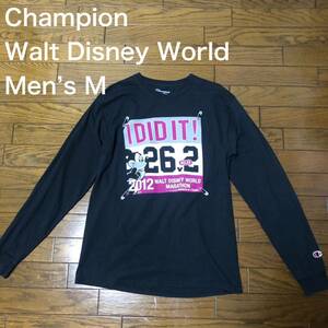 【送料無料】Champion× WALT DISNEY WORLD MARATHON 2012 ロンTシャツ黒 メンズMサイズ　チャンピオンディズニーワールドマラソン長袖