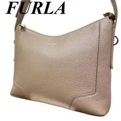 FURLA フルラ　ショルダーバッグ　クロス掛け　レザー　シボ革　ベージュ