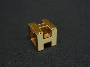 1円 HERMES エルメス カージュドアッシュ Hキューブ ネックレストップ ペンダントトップ アクセサリー アイボリー系×ゴールド系 FL2568