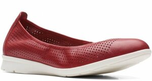 Clarks クラークス 26.5cm フラット レッド ブラウン レザー 革 通気穴 サンダル ローファー フォーマル ブーツ スニーカー バレエ RRR51