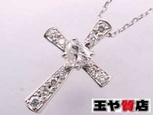 スタージュエリー 新品同様 ダイヤ0.23ct クロス 十字架 pt950 ネックレス