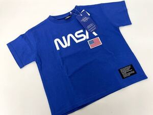 新品■NASA 男の子 キッズ 半袖シャツ Tシャツ 120 青 ブルー ロゴ 