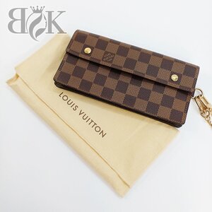 美品 ルイヴィトン ダミエ ポルトフォイユ・アコルディオン N60002 長財布 チェーン ロングウォレット LOUIS VUITTON 中古 ★