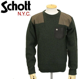 Schott (ショット) 3184009 LEATHER POCKET COMMAND SWEATER CREW NECK レザーポケットコマンドセーター クルーネック 全3色 75OLIVE-S