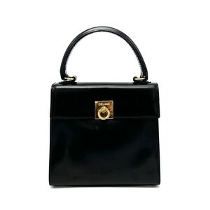 1円 良品 CELINE セリーヌ ロゴ金具 ボックス カーフ ハンド バッグ eD12140N