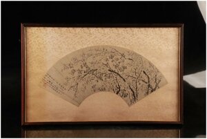 [URA]水墨画/寒梅図中国摺扇絵/内寸H40cm×W65.5cm/5-11-97(検索)骨董/中国/画仙紙/お手本/書道/書法/中国美術